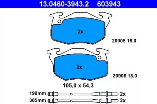 Brake Pad Set, disc brake ATE 13.0460-3943.2)
