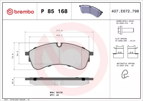 Remblokkenset, schijfrem BREMBO P 85 168)