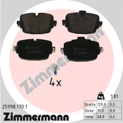 Remblokkenset, schijfrem ZIMMERMANN 25998.170.1)