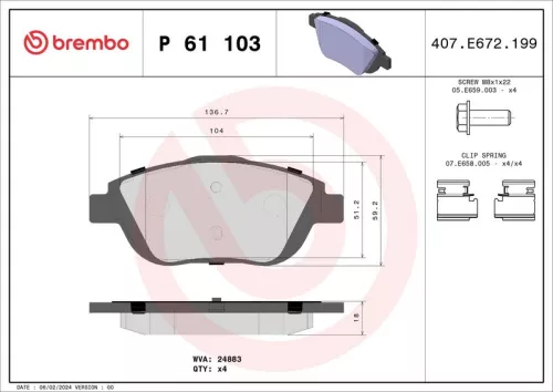Remblokkenset, schijfrem BREMBO P 61 103)