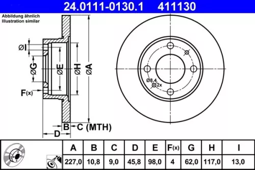 Remschijf ATE 24.0111-0130.1)
