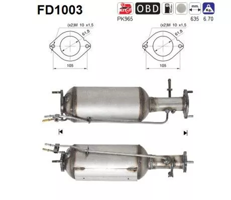 Roet-/deeltjesfilter, uitlaatsysteem AS FD1003)