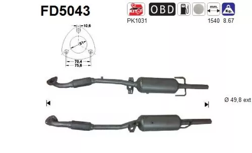 Roet-/deeltjesfilter, uitlaatsysteem AS FD5043)
