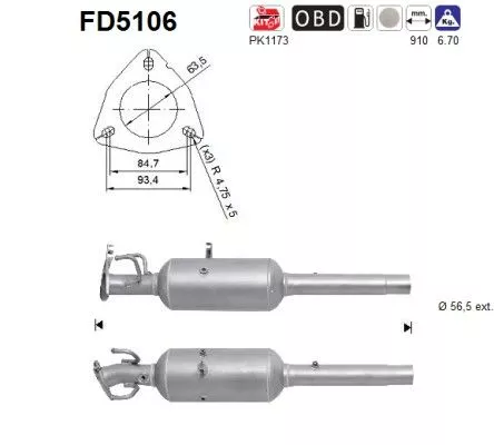 Roet-/deeltjesfilter, uitlaatsysteem AS FD5106)