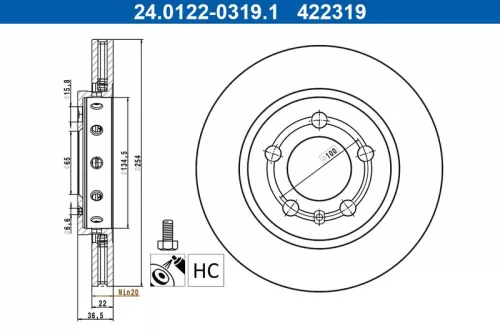 Remschijf ATE 24.0122-0319.1)