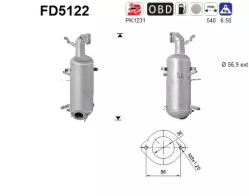 Roet-/deeltjesfilter, uitlaatsysteem AS FD5122)