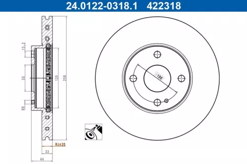 Remschijf ATE 24.0122-0318.1)