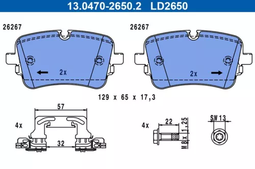 Brake Pad Set, disc brake ATE 13.0470-2650.2)