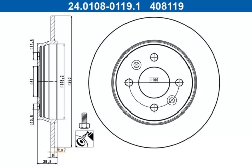 Remschijf ATE 24.0108-0119.1)