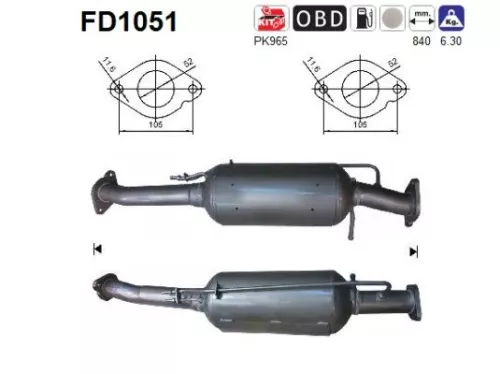 Roet-/deeltjesfilter, uitlaatsysteem AS FD1051)