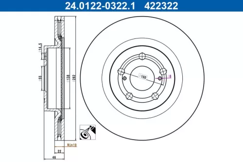 Remschijf ATE 24.0122-0322.1)