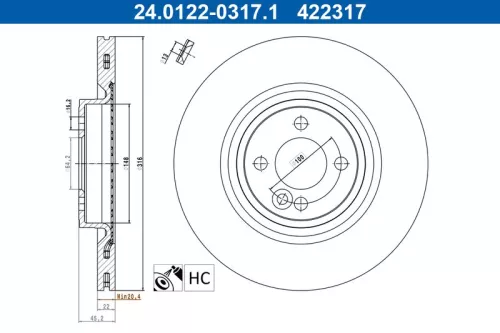 Remschijf ATE 24.0122-0317.1)