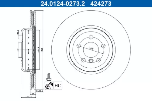 Remschijf ATE 24.0124-0273.2)