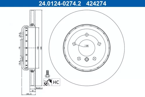 Remschijf ATE 24.0124-0274.2)
