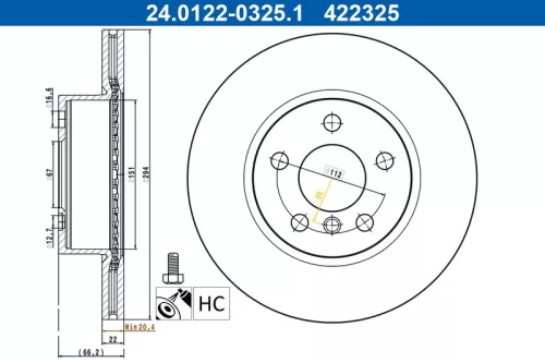 Remschijf ATE 24.0122-0325.1)